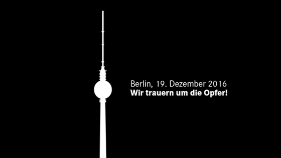 Grafik des Berliner Fernsehturms mit Text: Berlin, 19. Dezember 2019 - Wir trauern um die Opfer!