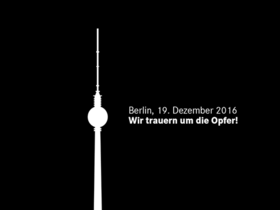 Grafik des Berliner Fernsehturms mit Text: Berlin, 19. Dezember 2019 - Wir trauern um die Opfer!
