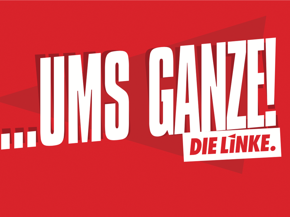 Grafik mit Text: Ums Ganze! DIE LINKE.