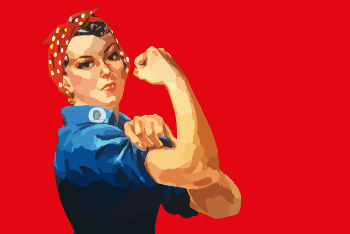 Rosie the riveter: Arbeiterin mit Kopftuch im 50er-Jahre-Stil