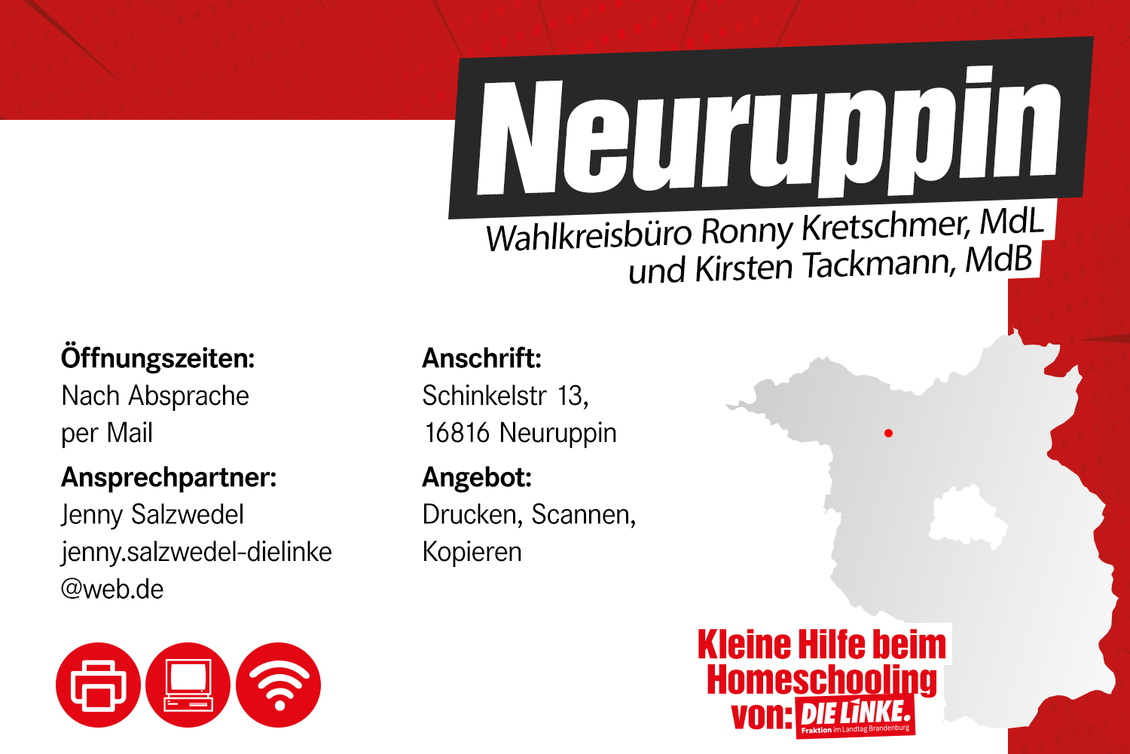 Kontaktdaten Wahlkreisbüros Ronny Kretschmer MdL und Dr. Kirsten Tackmann MdB in Neuruppin
