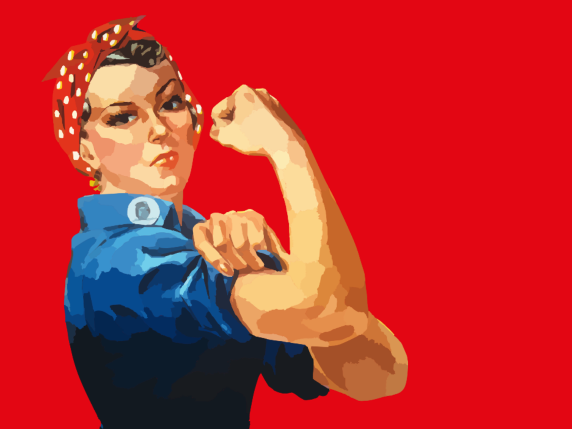Rosie the riveter: Arbeiterin mit Kopftuch im 50er-Jahre-Stil