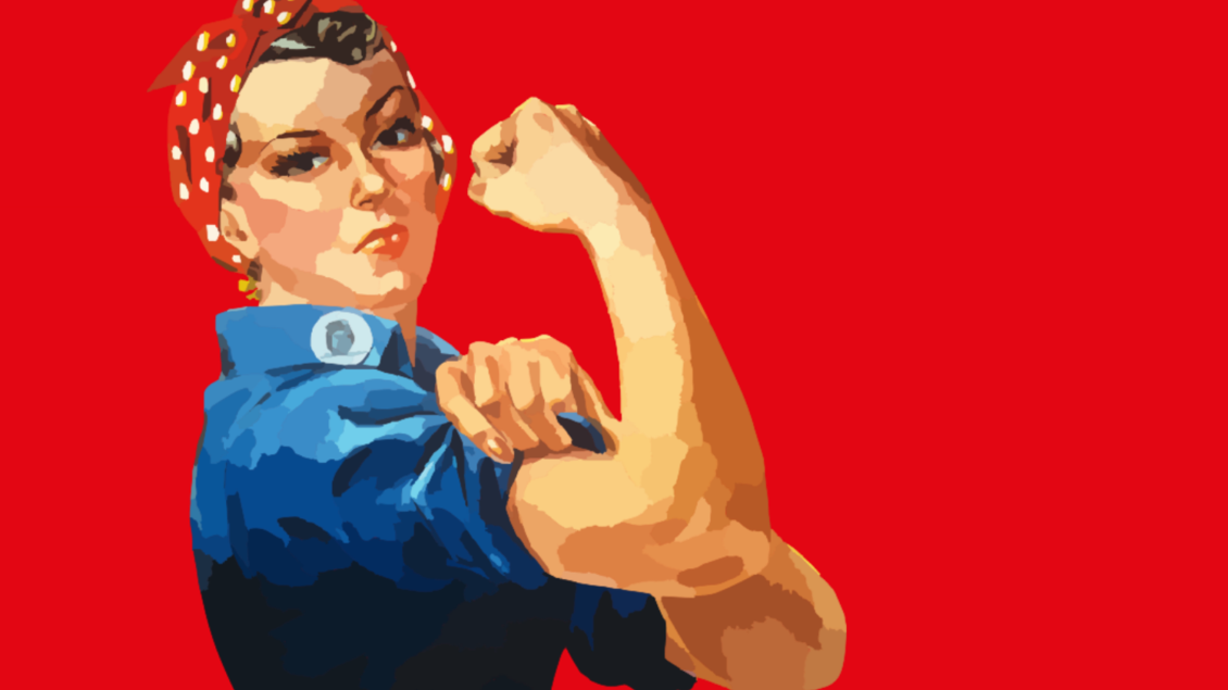 Rosie the riveter: Arbeiterin mit Kopftuch im 50er-Jahre-Stil